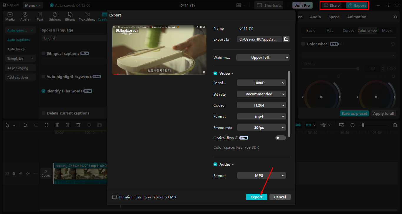 Pag-export at pagbabahagi ng screen recording mula sa CapCut desktop video editor