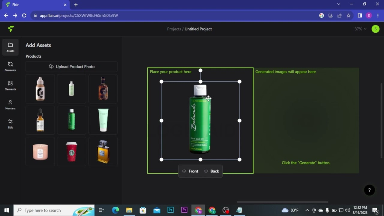 Interface of Flair AI - a versatile free AI product photo editor