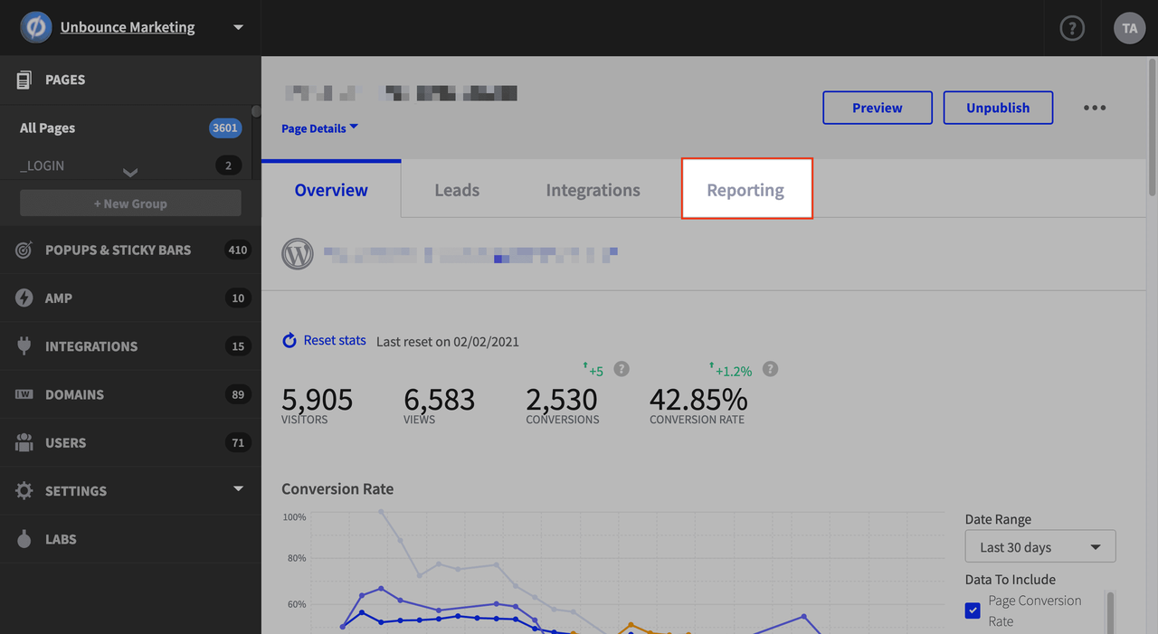 Unbounce interface