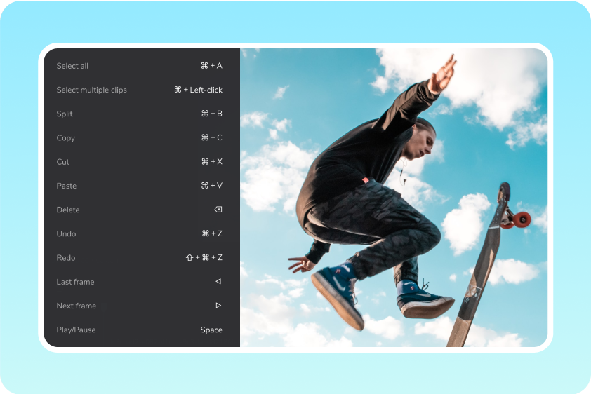 اختصارات لوحة المفاتيح في CapCut