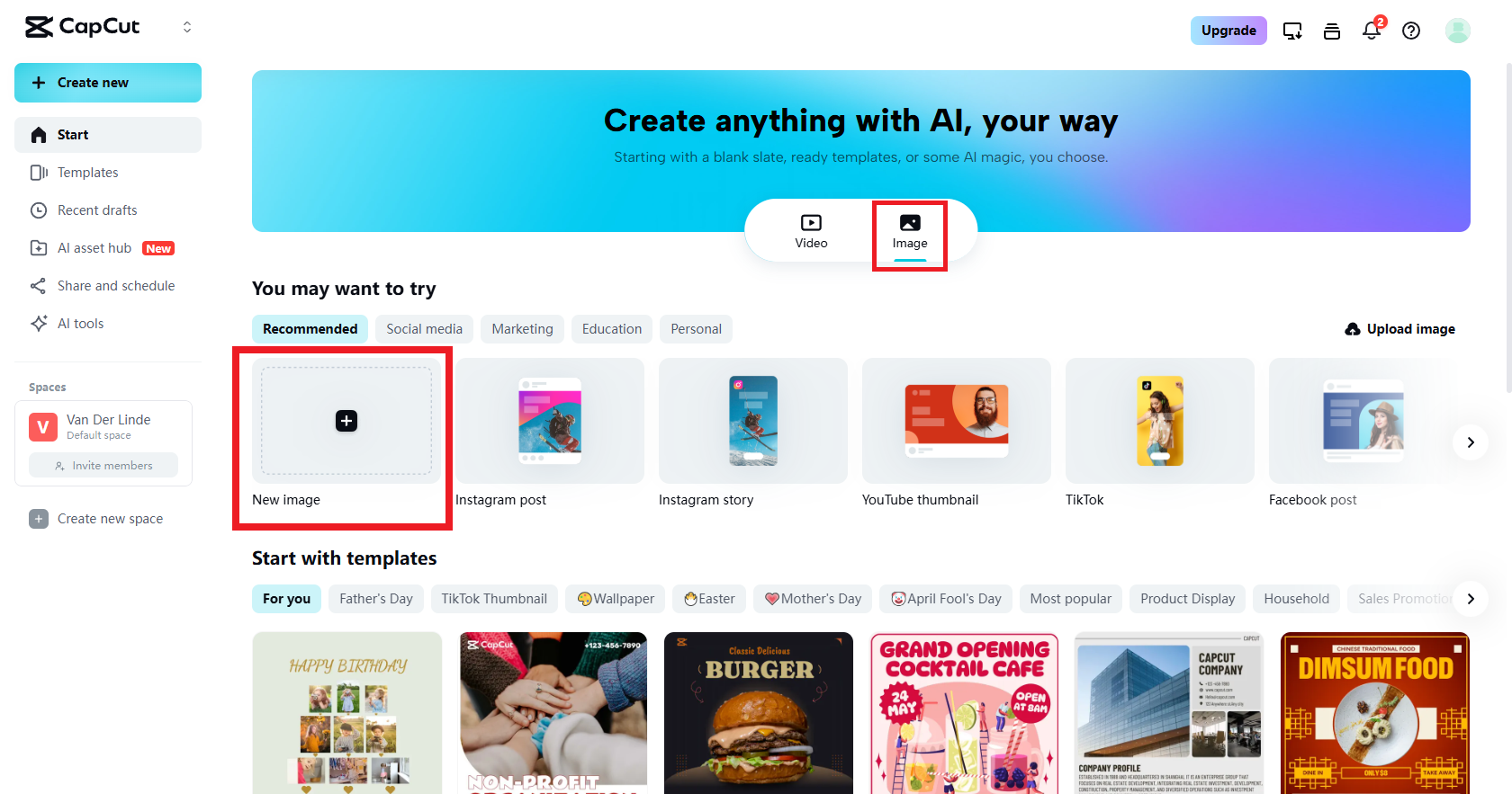 Sélectionnez la nouvelle option d'image