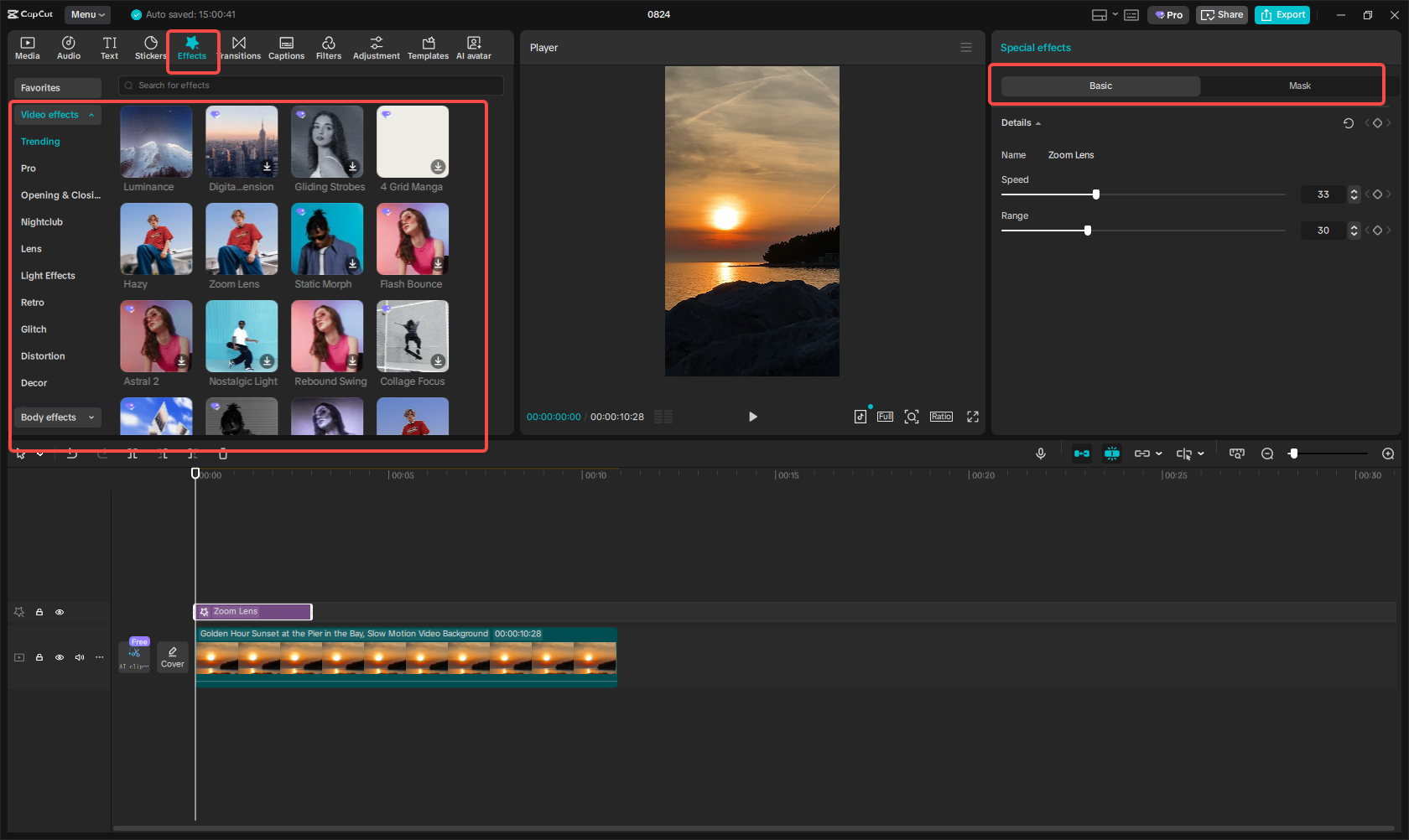 Enhance video footage with effects in CapCut