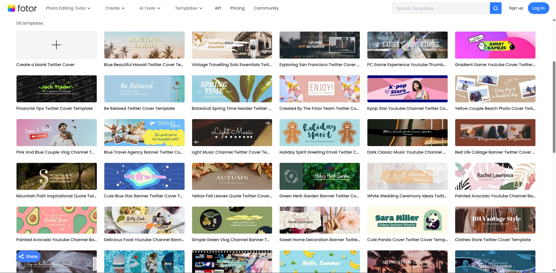 Interface of Fotor - another tool to use aesthetic Twitter headers