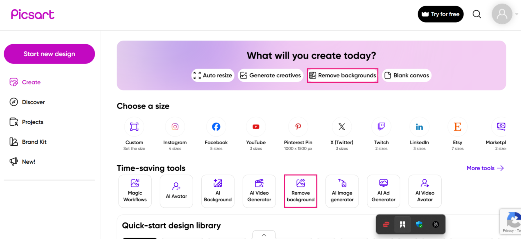 Access Picsart web app