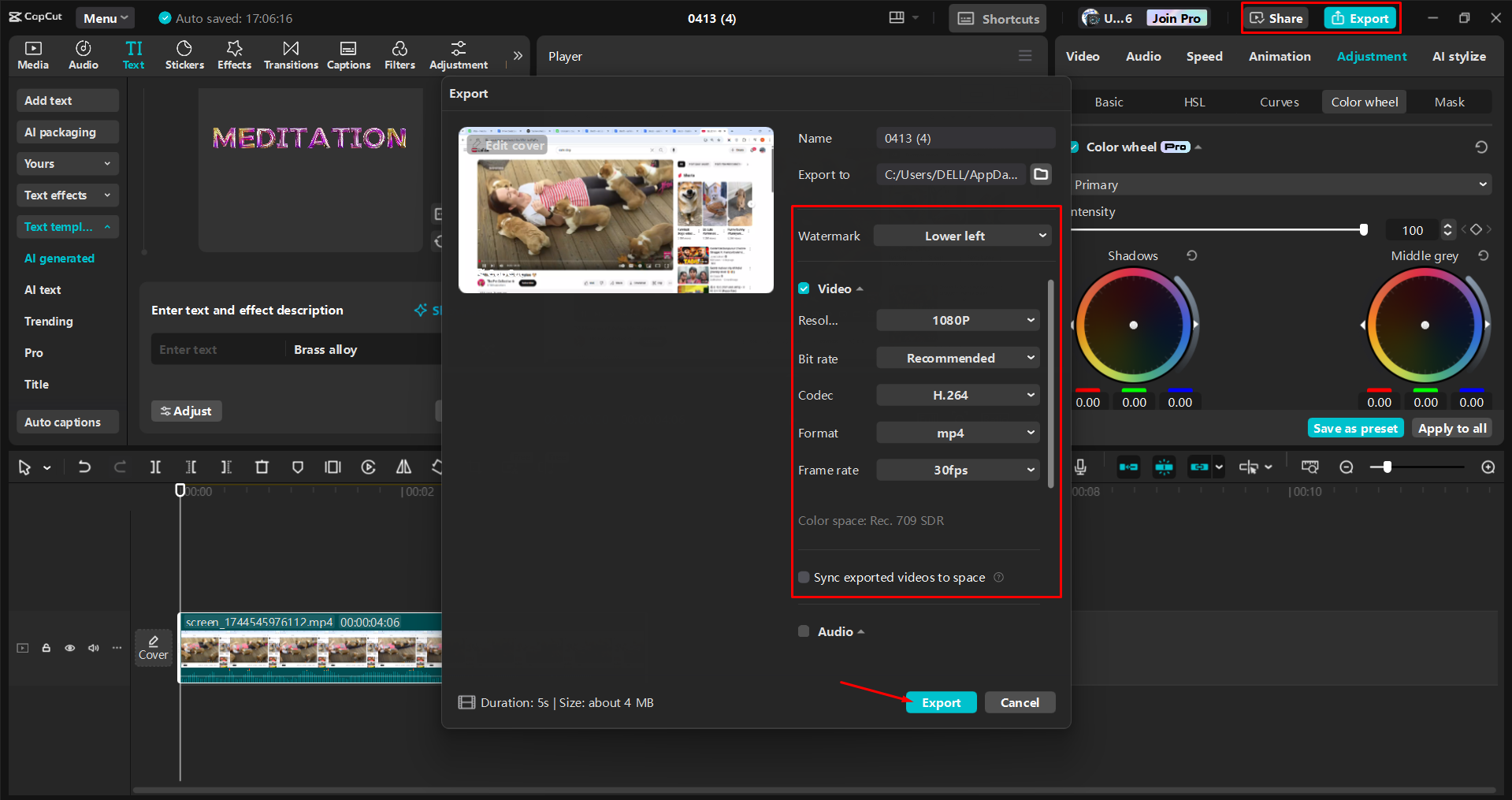 Exporter une vidéo à partir de l' CapCut éditeur vidéo de bureau