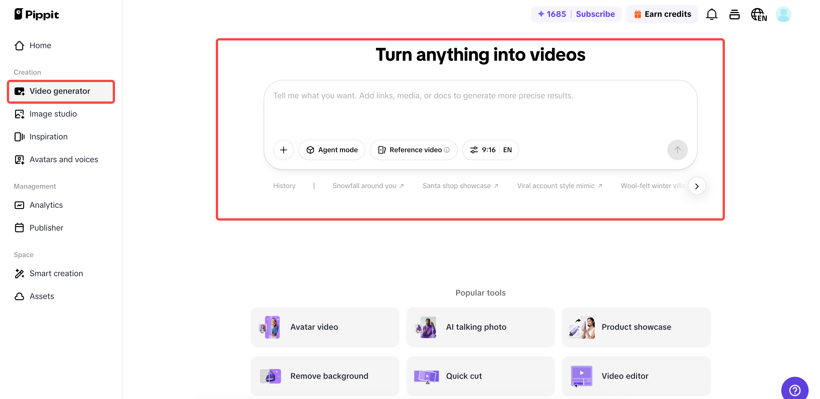 Uzyskaj dostęp do interfejsu generatora wideo.
