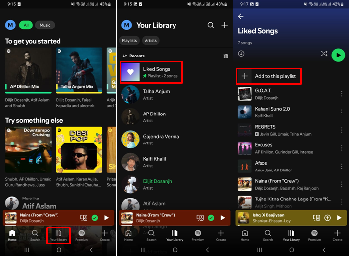 Bild, das zeigt, wie Sie Ihre meistgehörten Songs in der Spotify-Handy-App sehen können