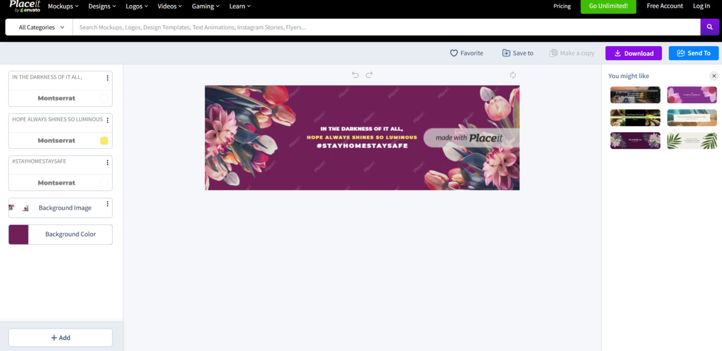 Interface of Placeit - an ideal resource for aesthetic Twitter header