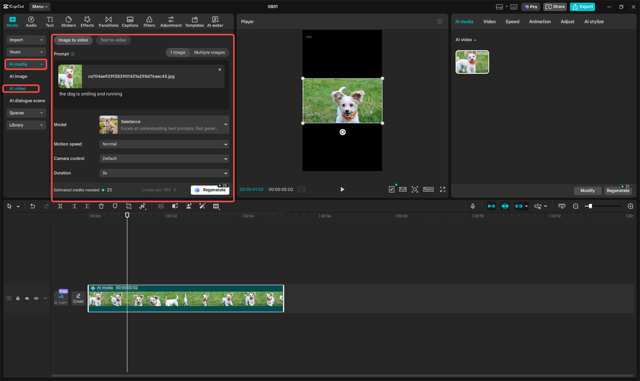 Converting the images to a video with the CapCut desktop video editor