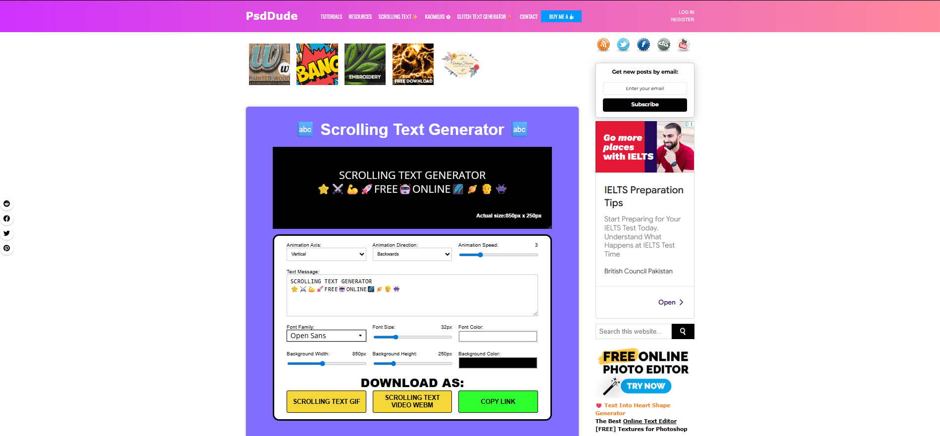 Interface do PSDDude - um criador de texto rolável fácil de usar