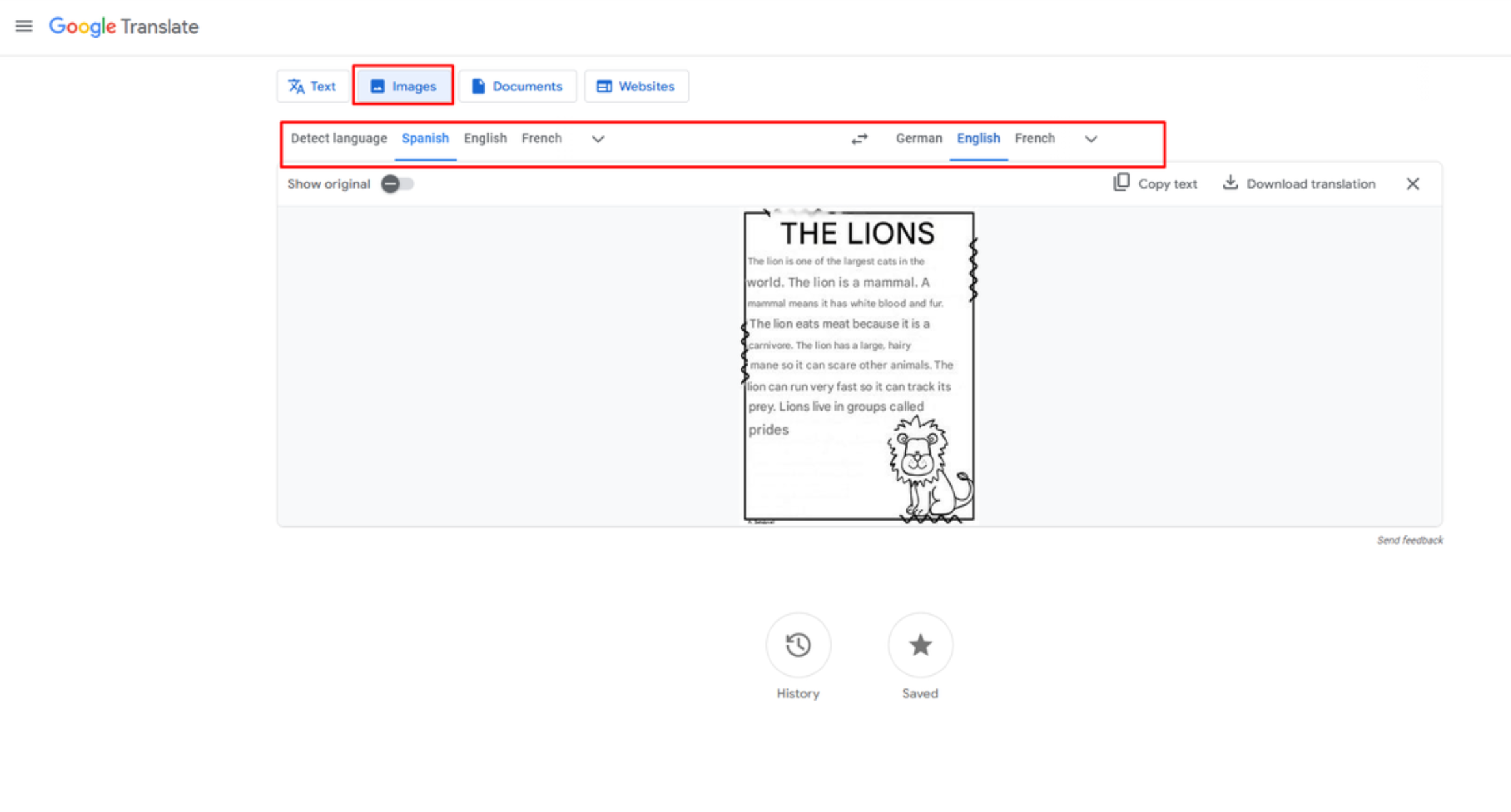 Traduzindo as imagens de texto em espanhol para inglês com CapCut Web