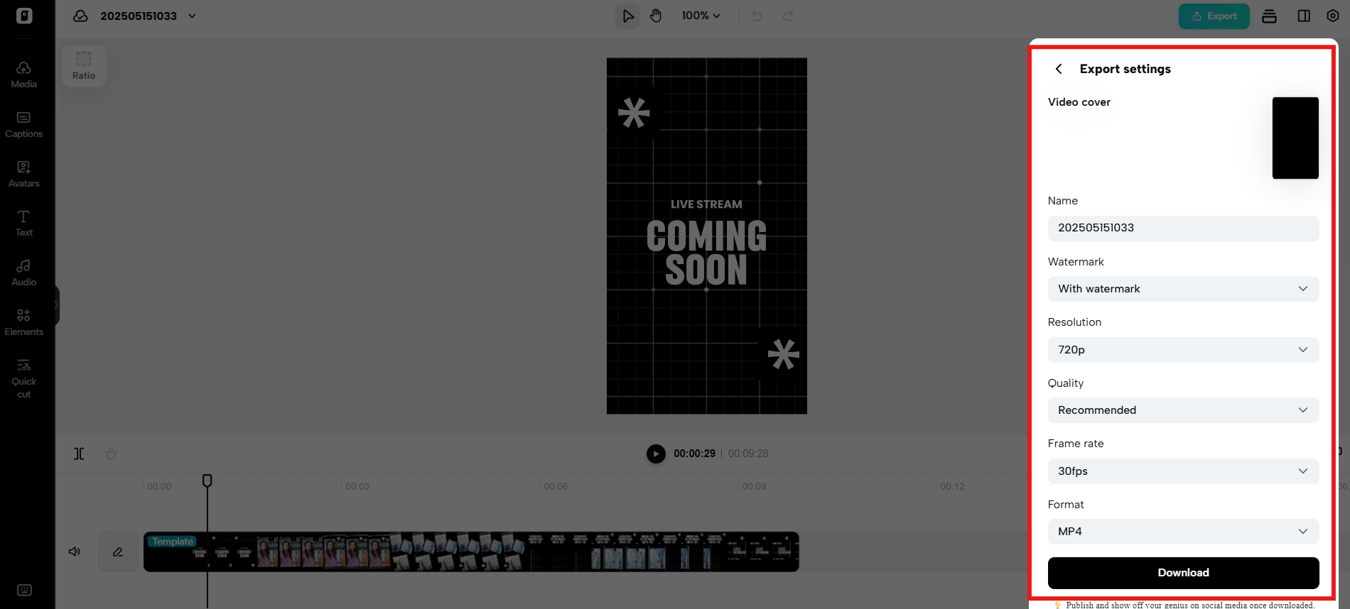 Export and publish the video
