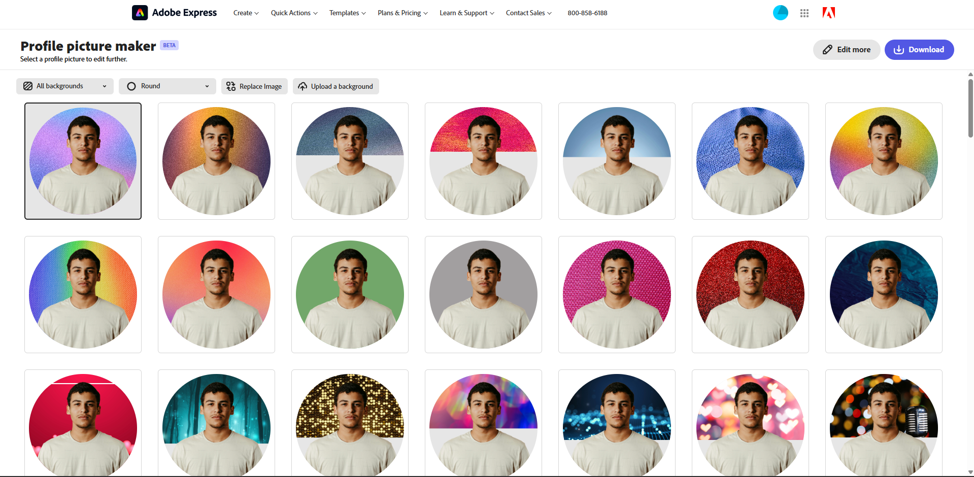 Interface do Adobe Express - um ótimo criador de fotos de perfil para o WhatsApp