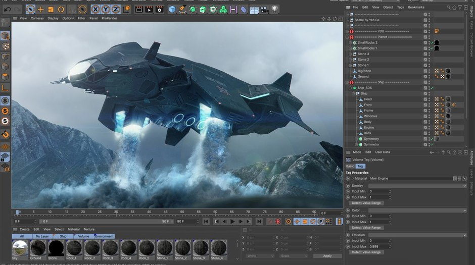 Interface do Cinema 4D - um software de motion graphic fácil