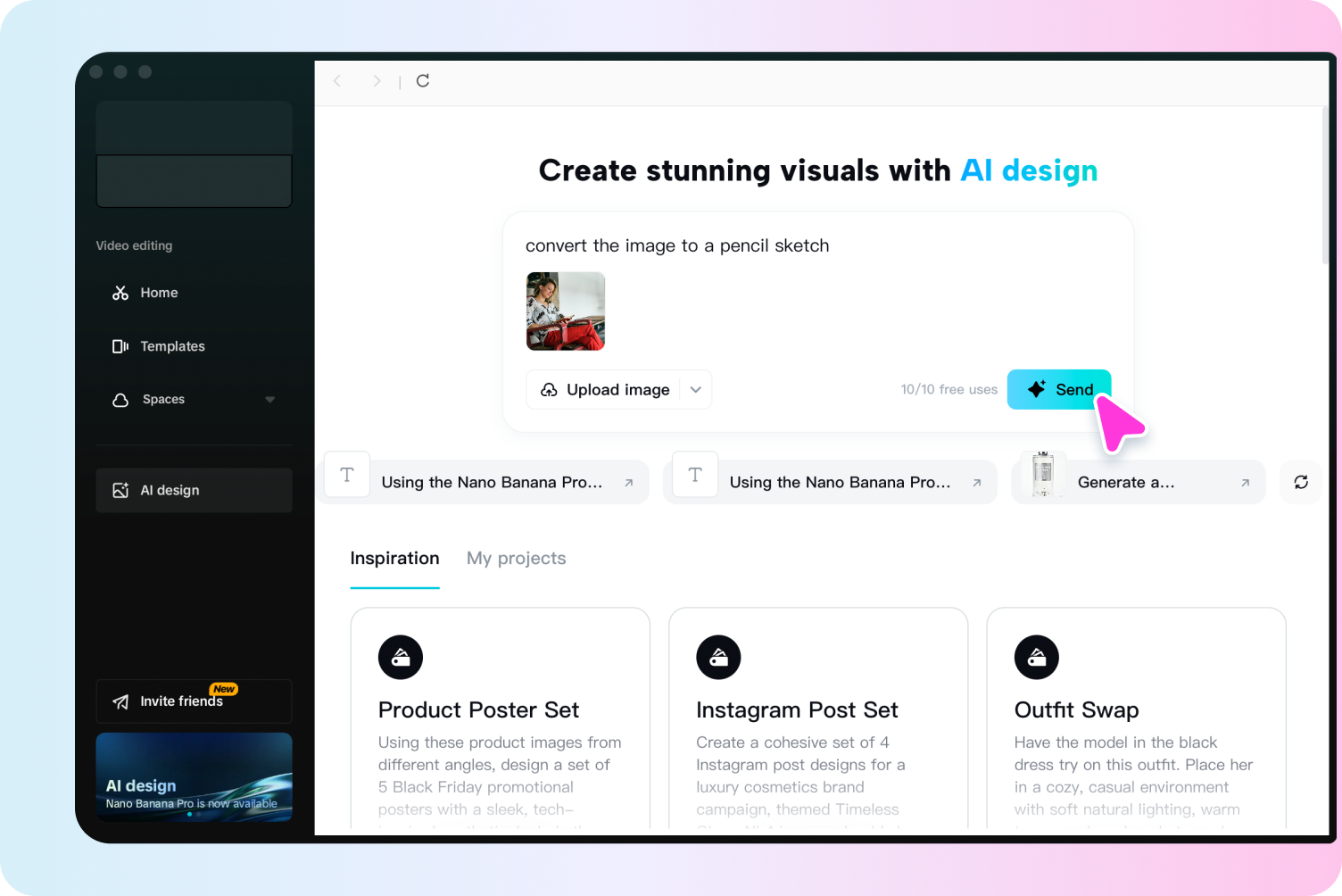 Upload image and enter prompt in CapCut AI design