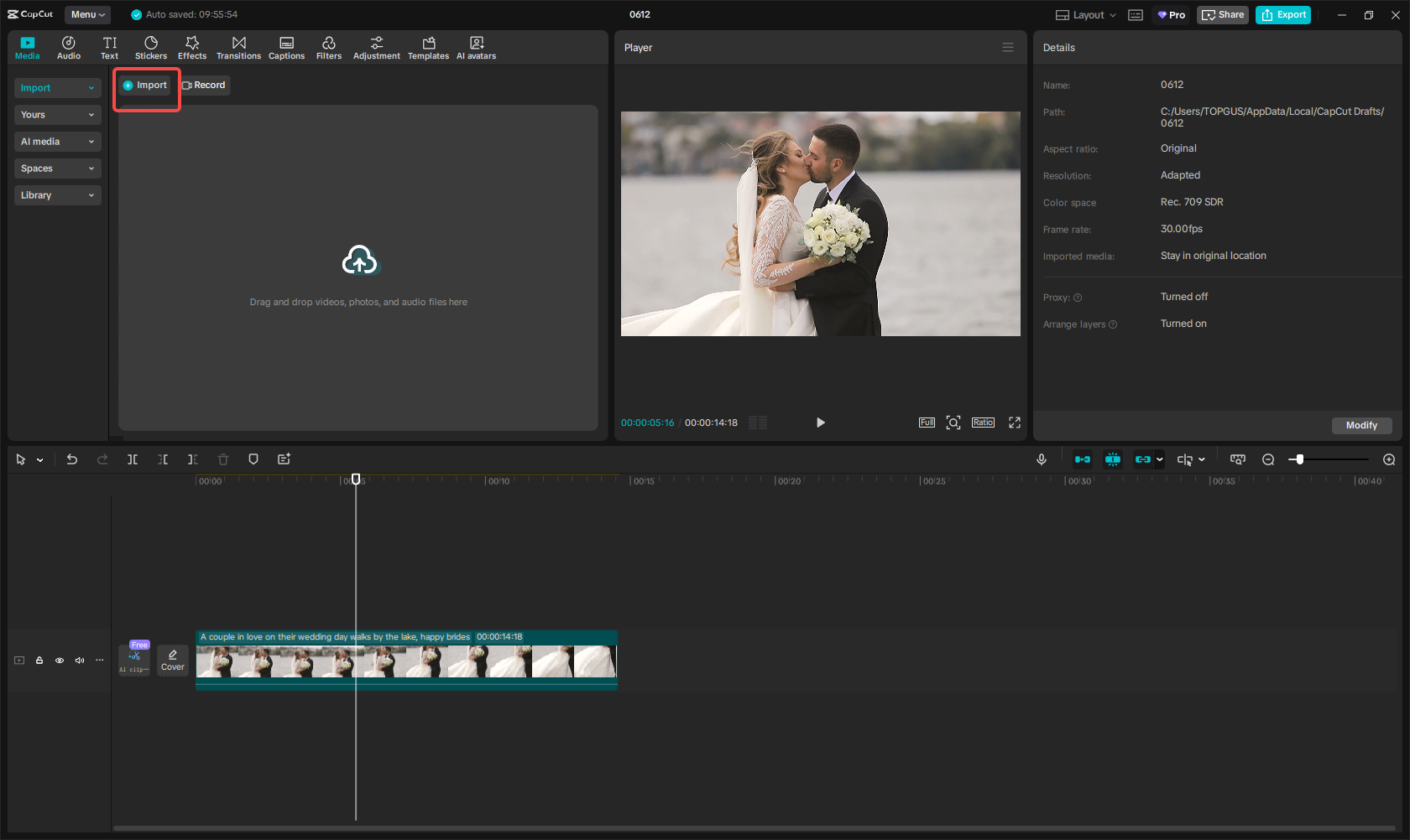 Importing your video into CapCut