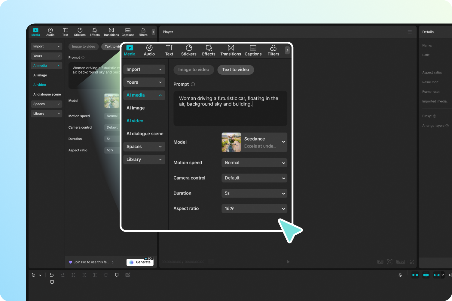 Accessing the AI text-to-video generator in CapCut