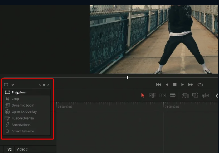 Utilisation de l'outil de transformation pour ajuster le zoom dans DaVinci Resolve