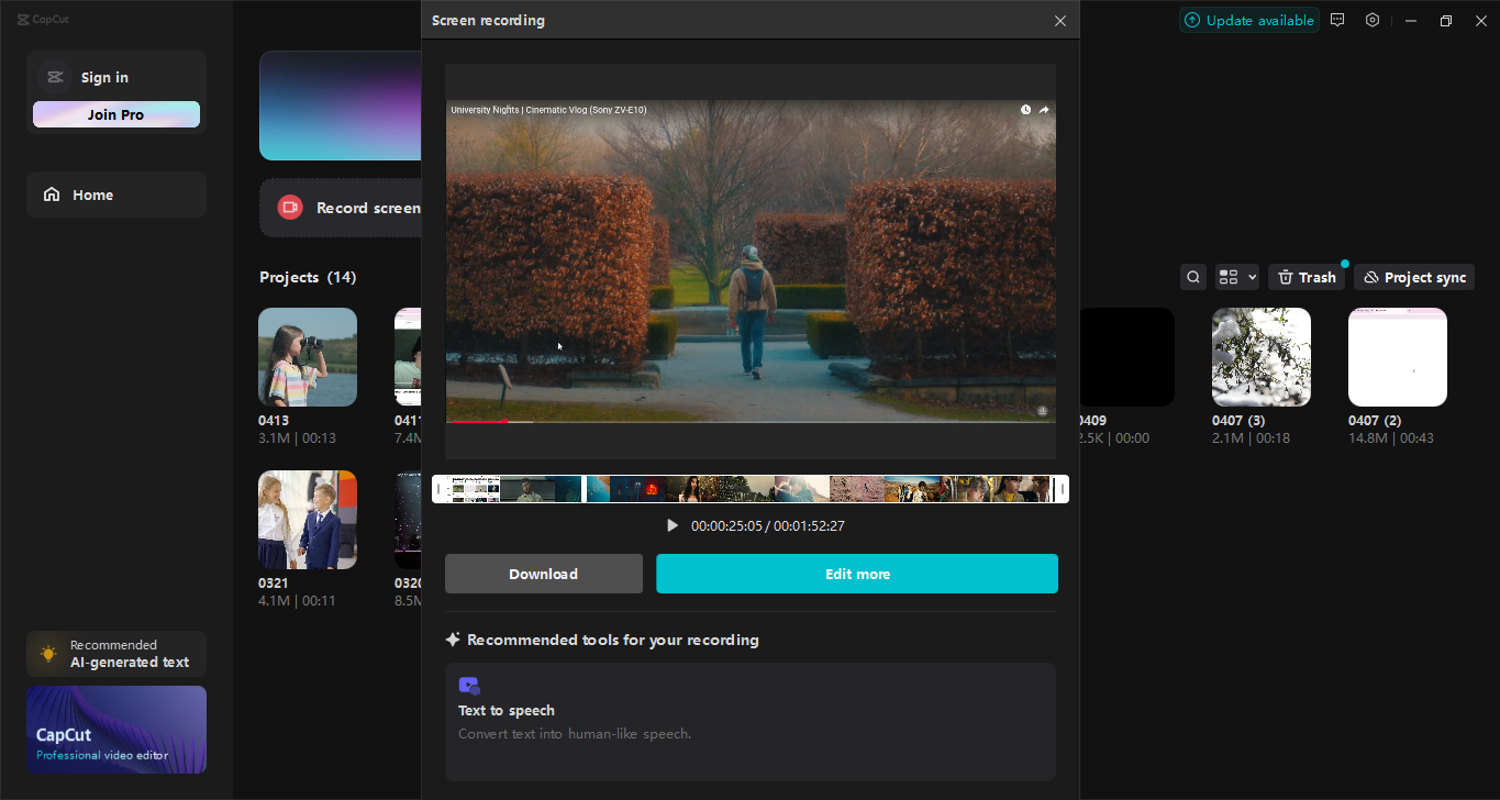 Interface of the CapCut desktop video editor - one of the best tools to record your screen