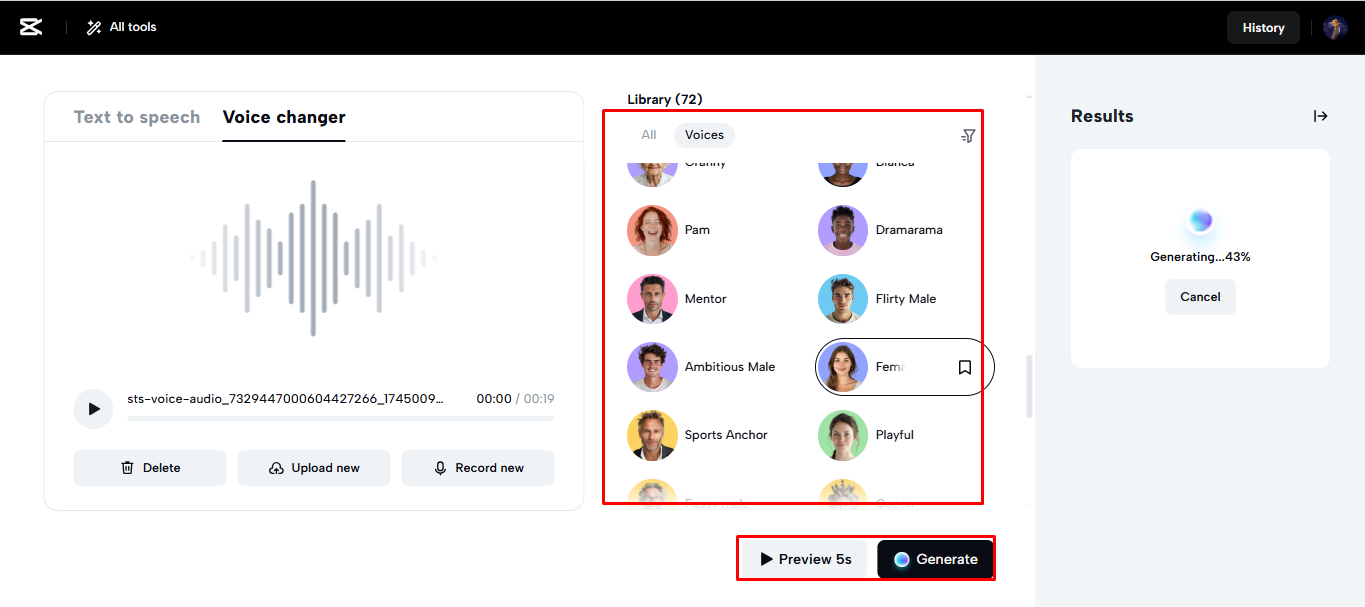 Using a voice changer feature in the CapCut online video editor