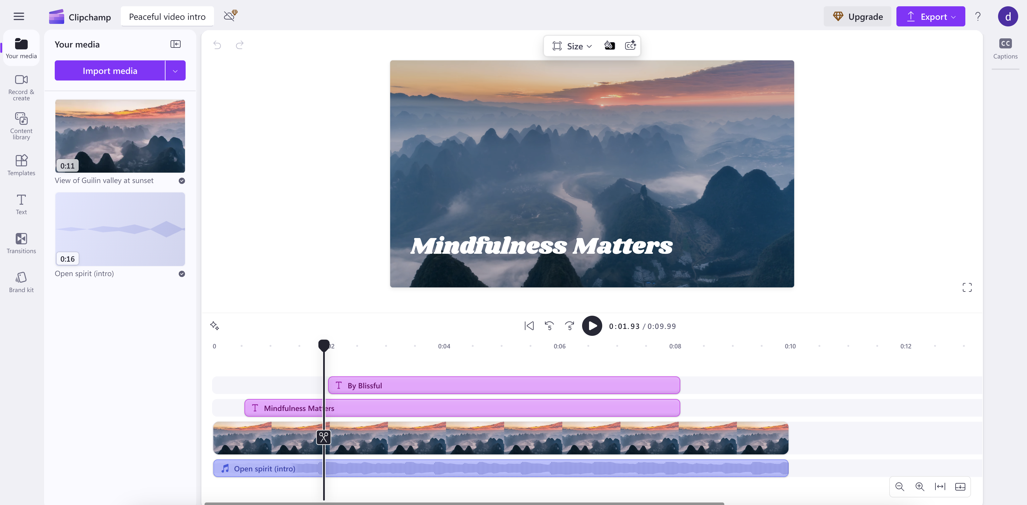 Clipchamp interface