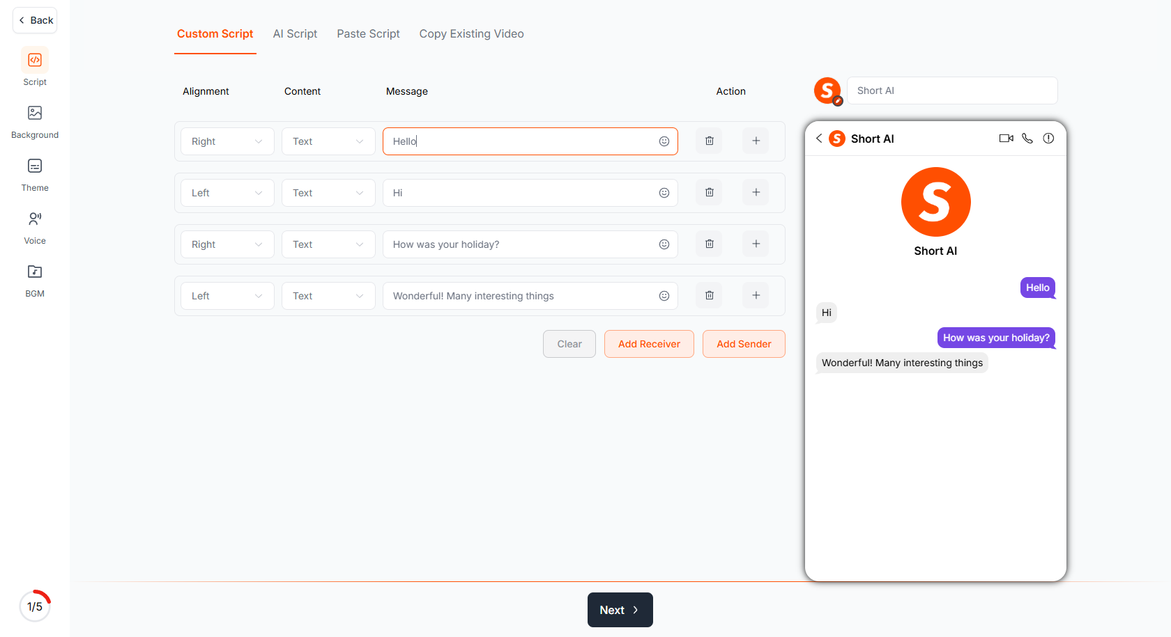 Short AI interface