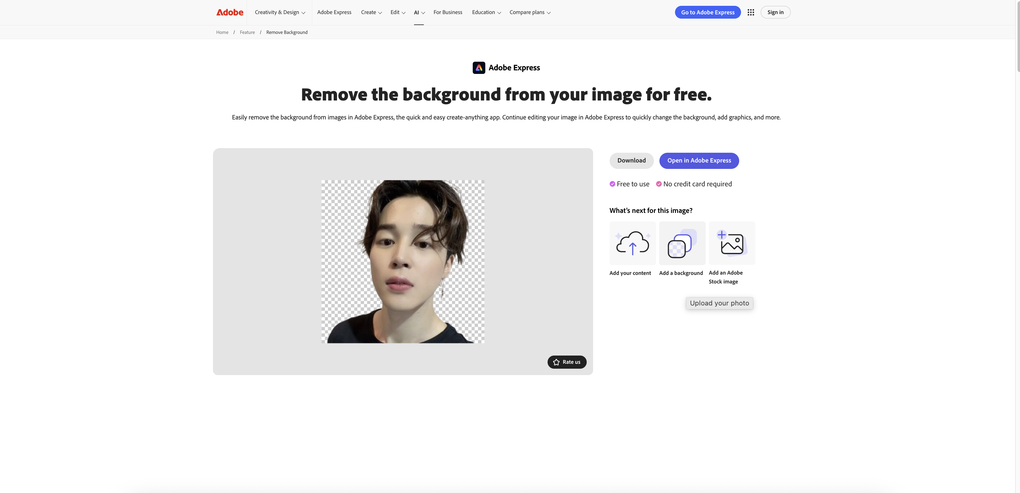 Adobe Express BG-borttagare