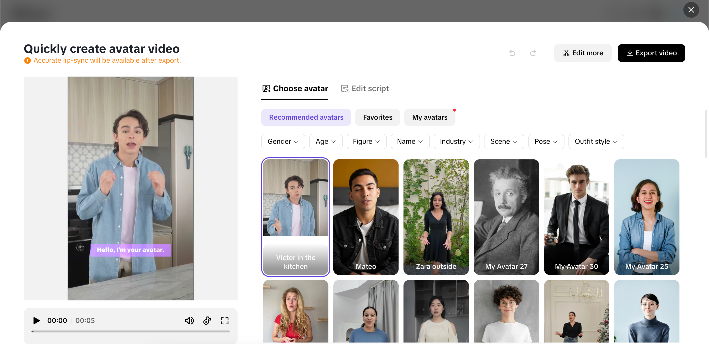 AI avatar video feature