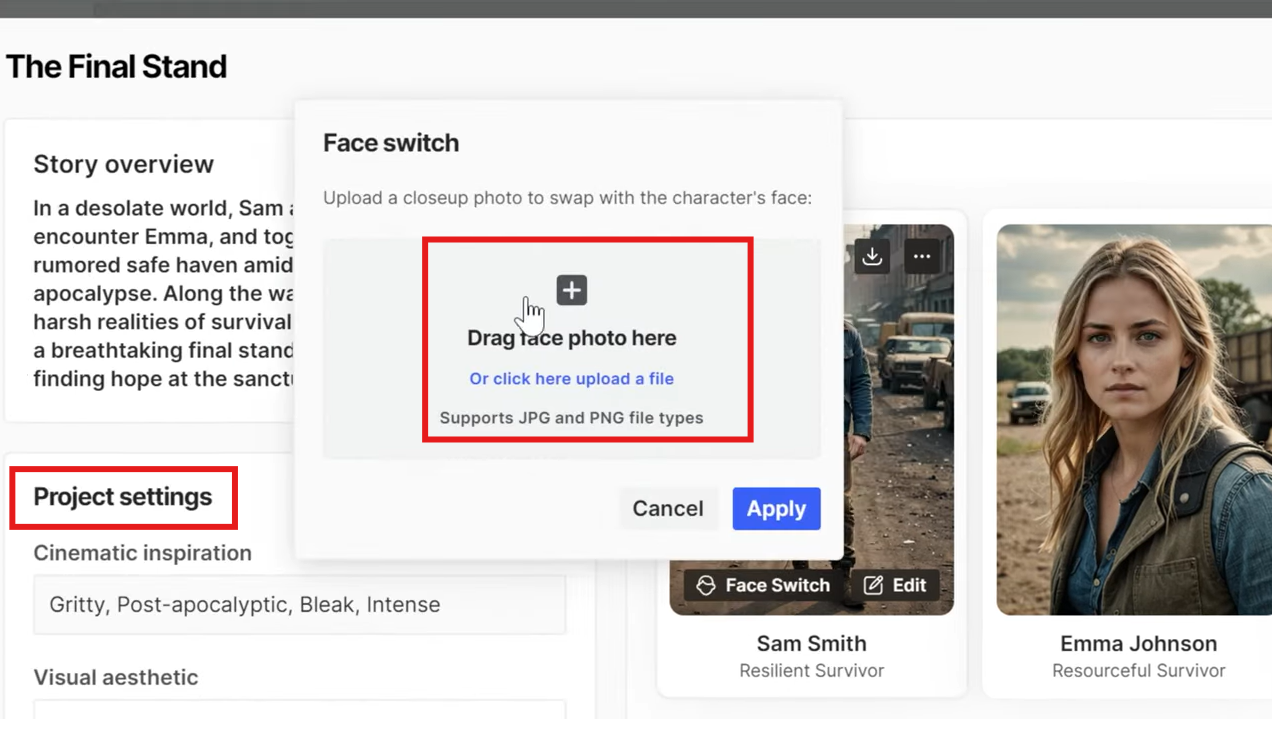 Customize the face and project settings