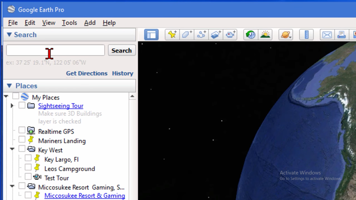 Abriendo Google Earth Pro para crear video de Zoom de Google Maps