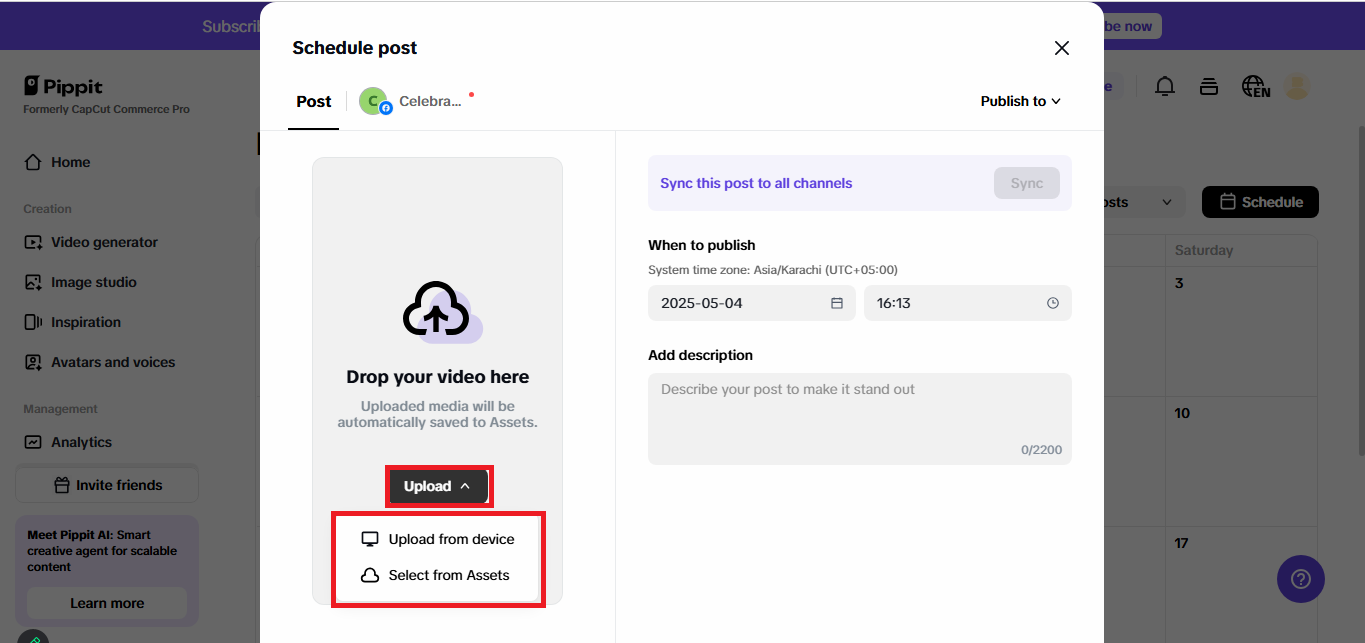 Create a post for your account