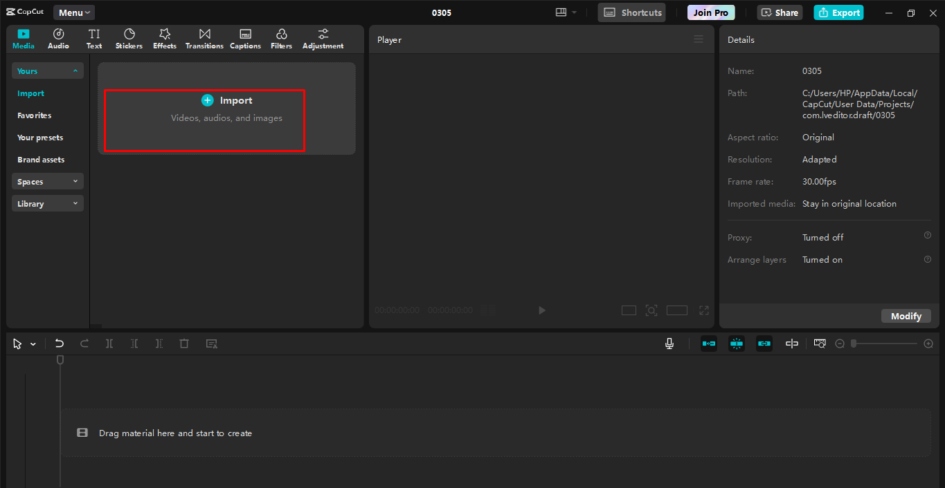 Importing video into the CapCut desktop video editor