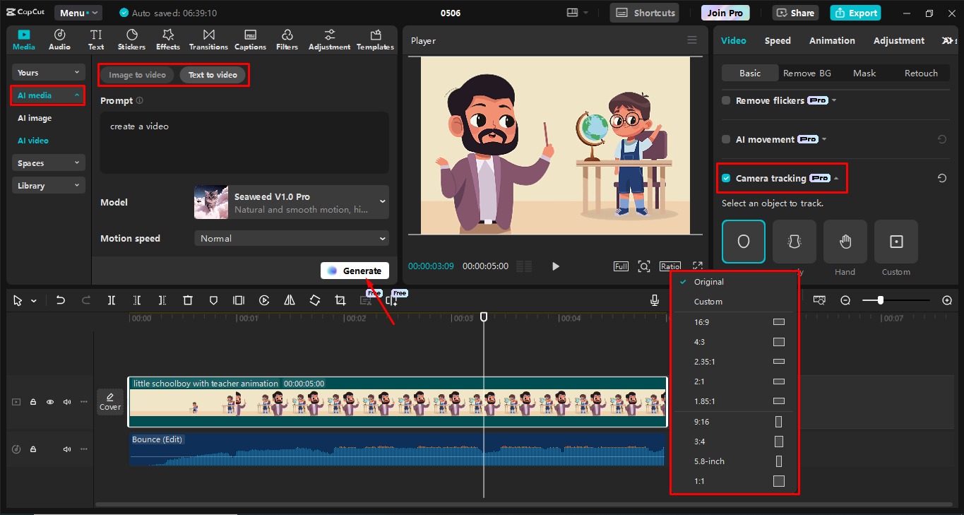 Mengedit video menggunakan alat canggih dalam CapCut editor video desktop