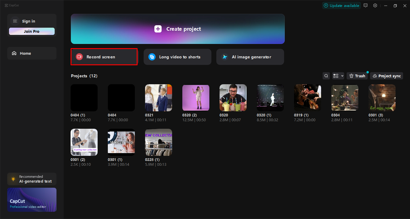 Grabando la pantalla con el CapCut editor de vídeo de escritorio