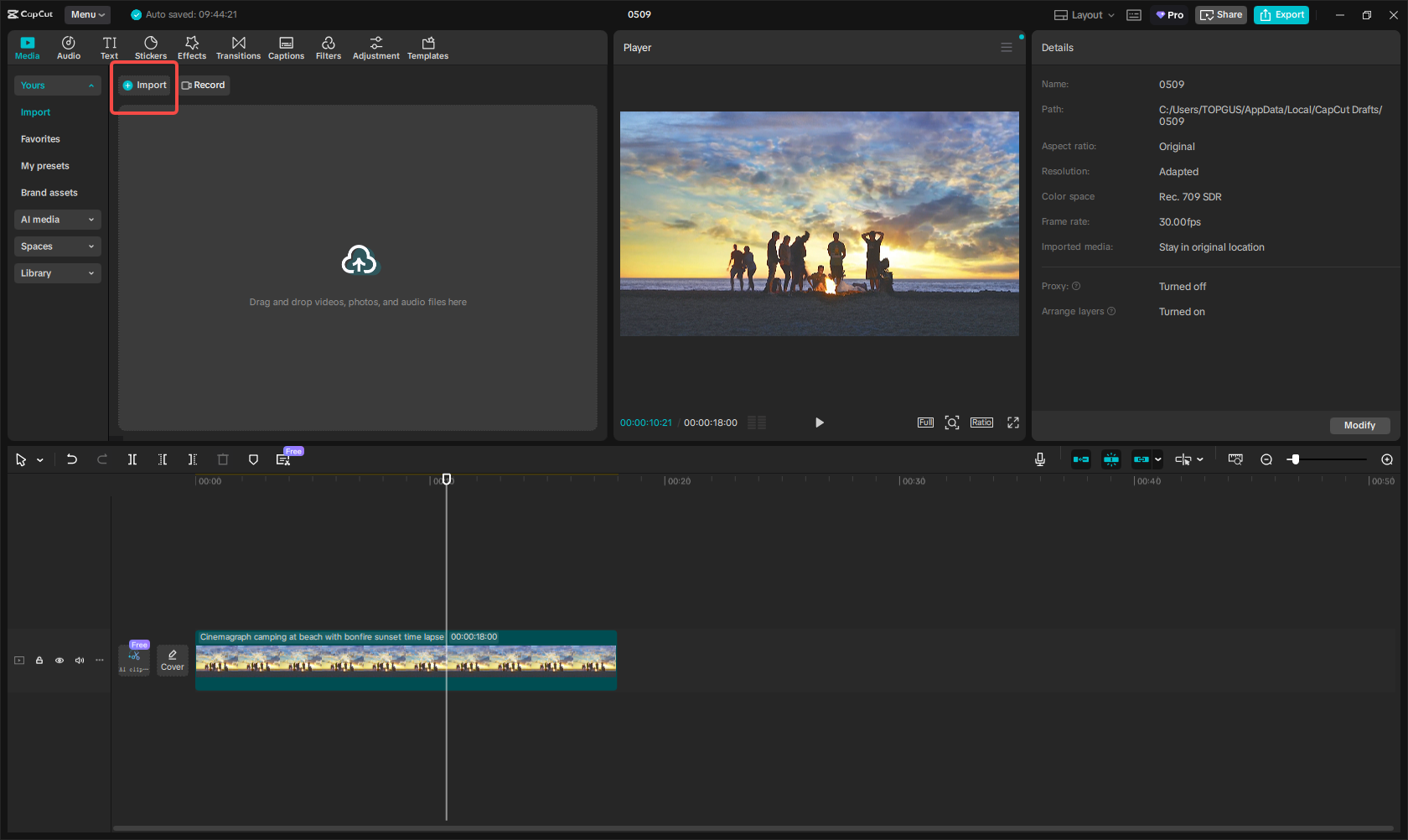 Import media file