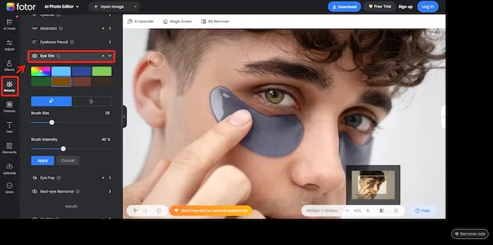 A quick way to change eye color online with Fotor