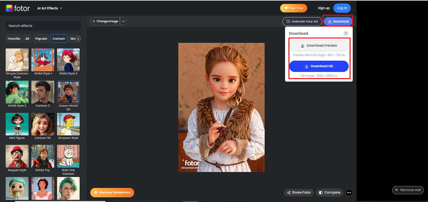 Scarica il tuo progetto da Fortor 3D cartoon picture maker
