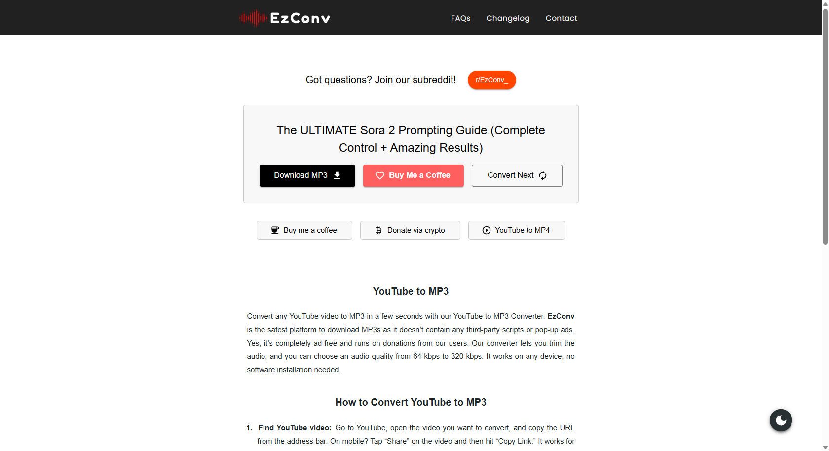 EzConv YouTube to MP3 converter