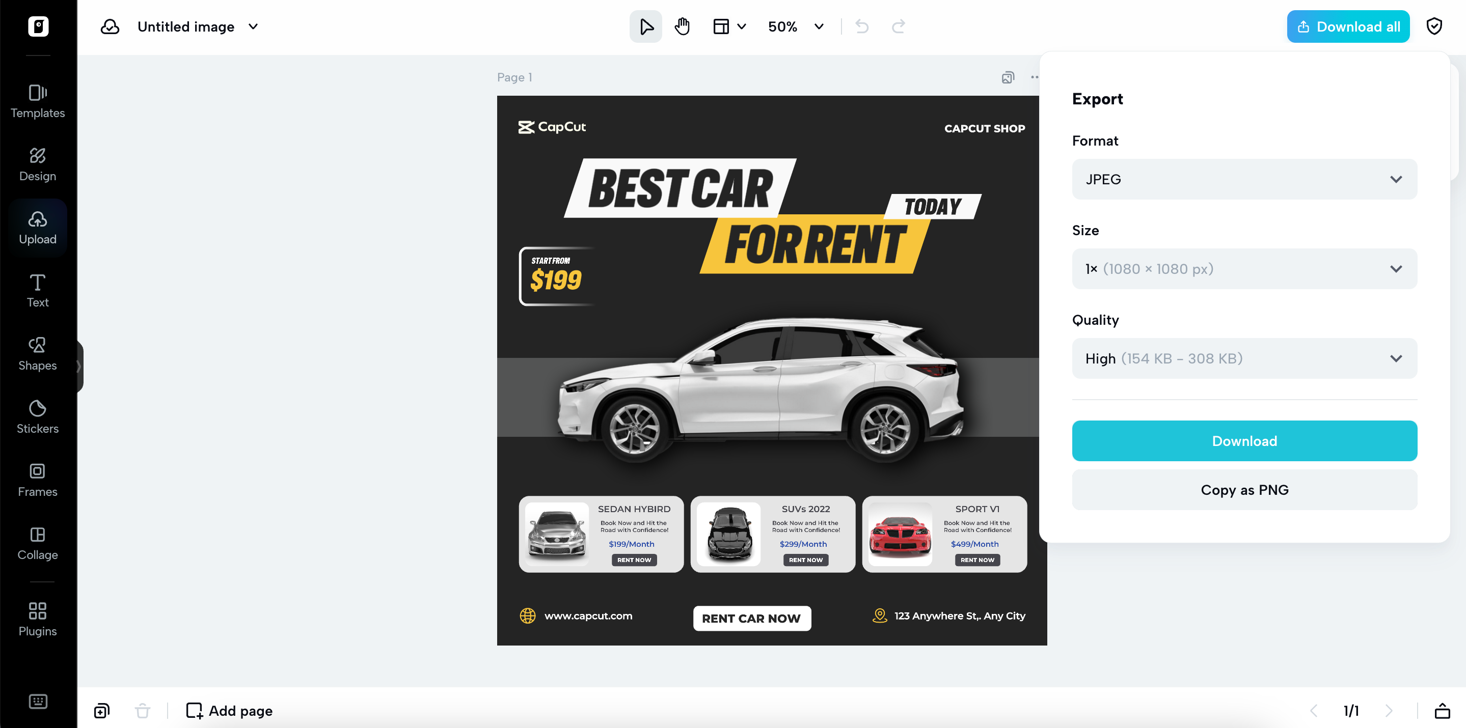 Export the car ad
