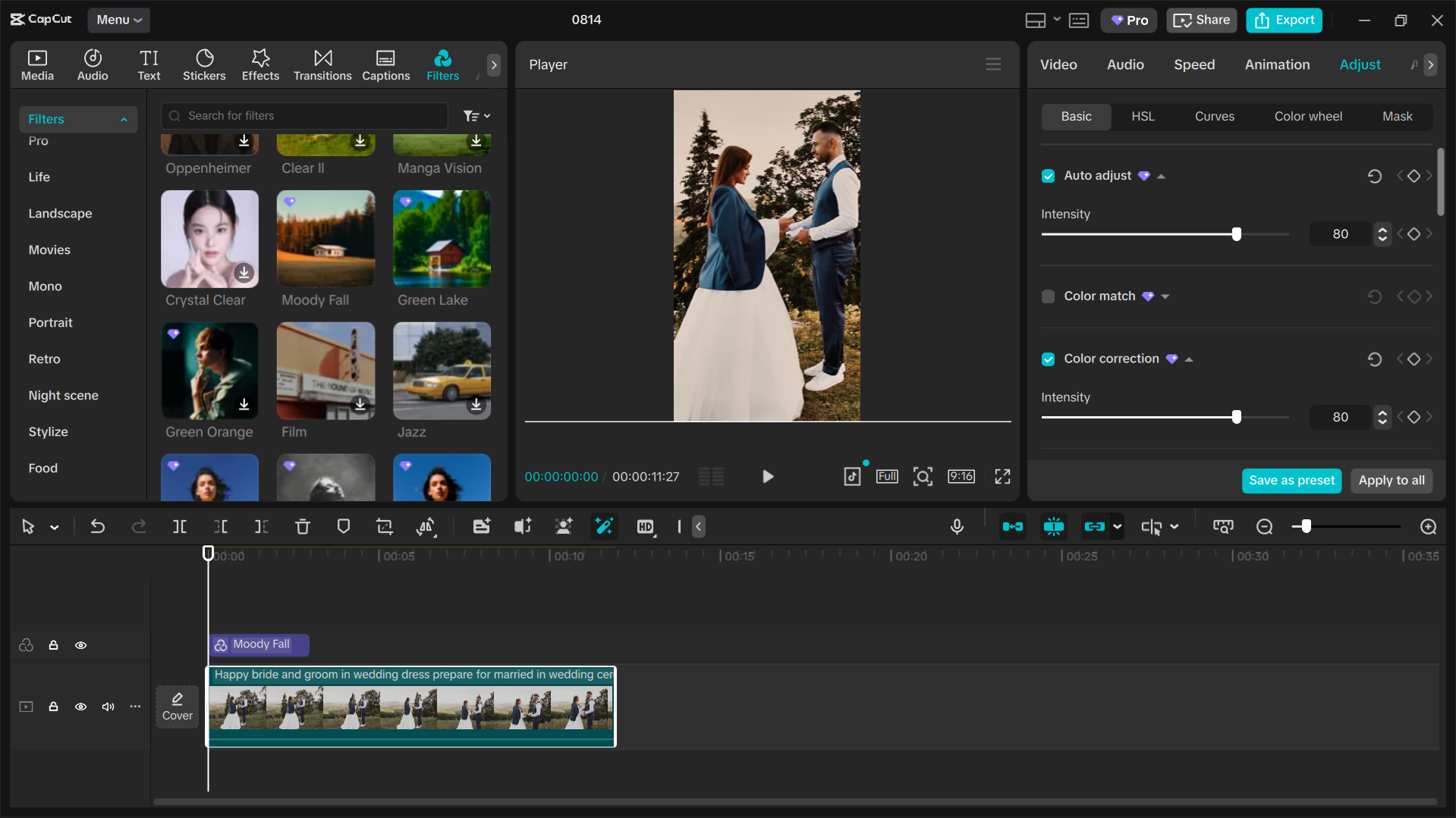 Editing interface of the CapCut desktop video editor - the best tool to add wedding filters for Snapchat video