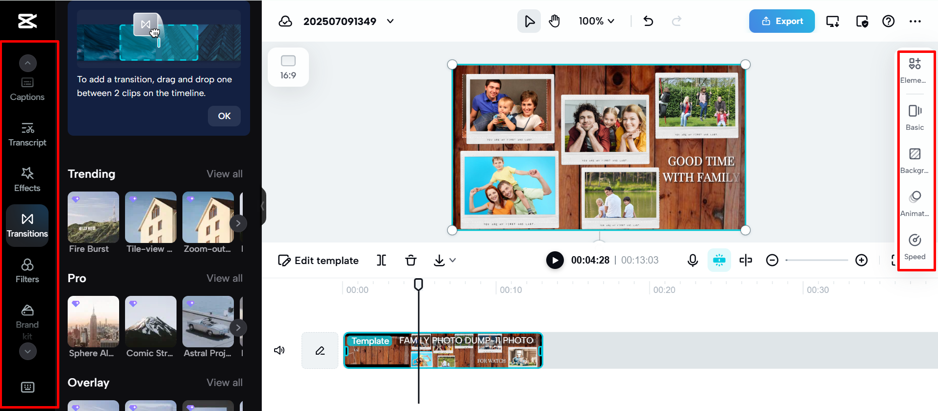 CapCut Webで動画モンタージュを作成および修正する