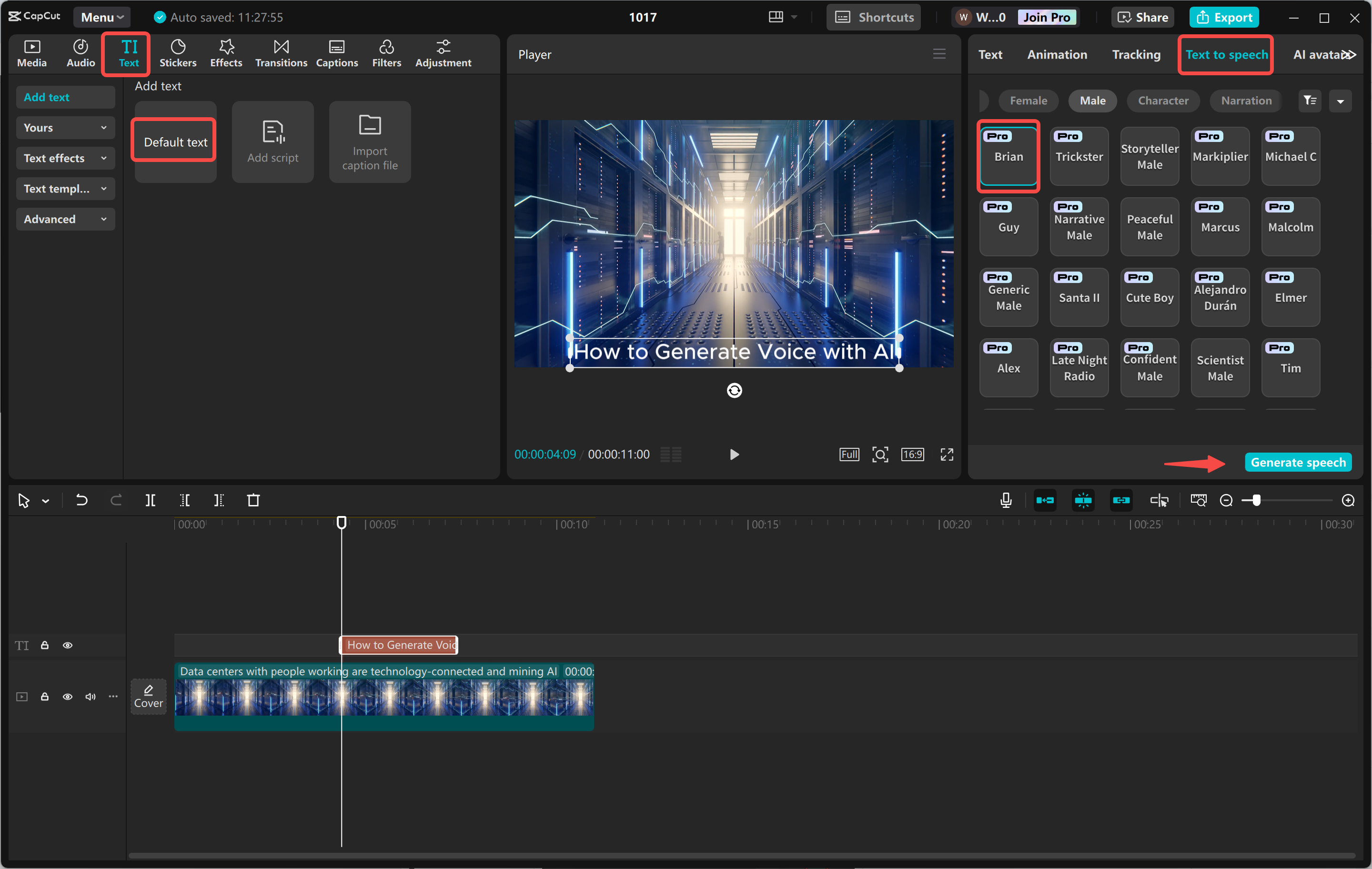 Sintetizzare la voce AI nell' CapCut editor video desktop
