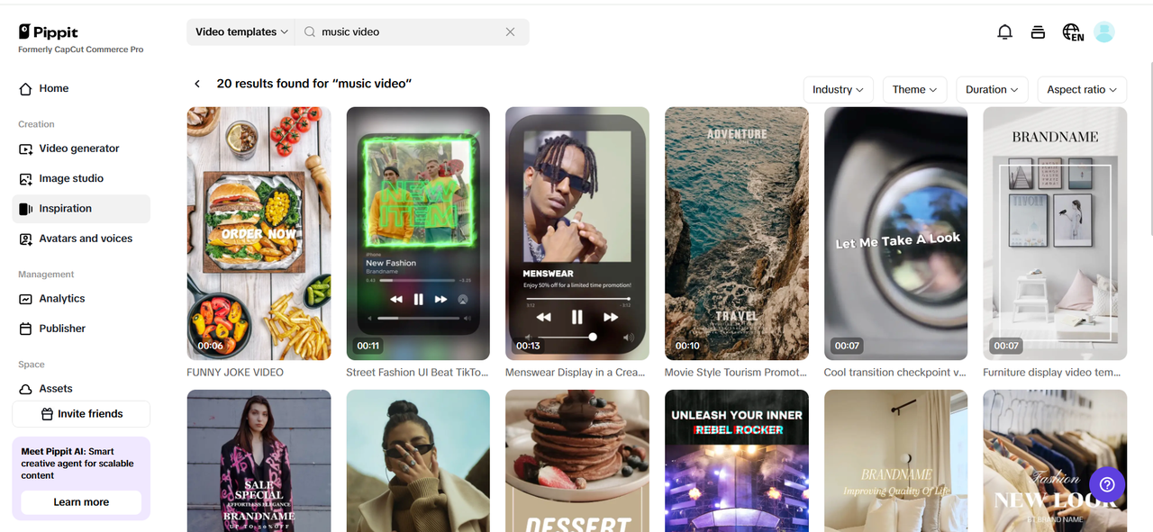 Access inspiration and select a video template