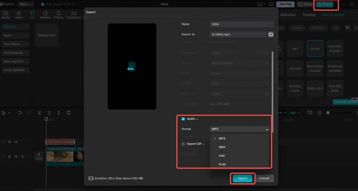 Exporter l'audio dans CapCut