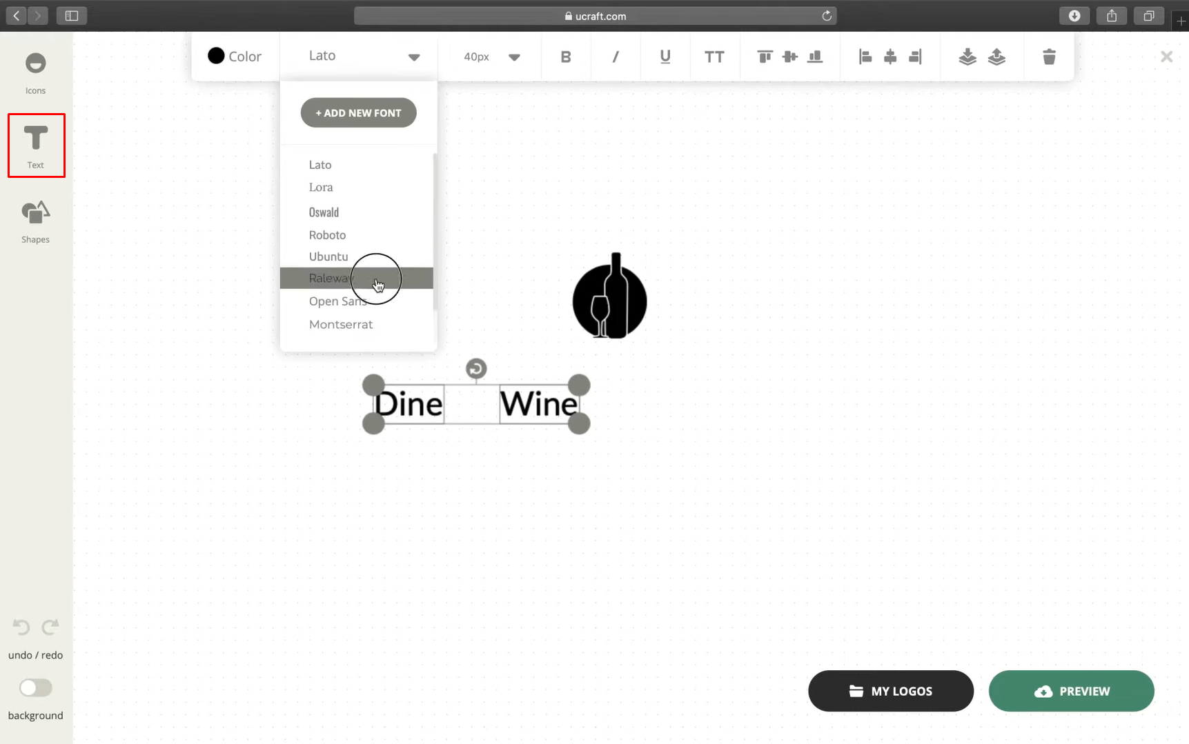 Adicionando texto ao logotipo Ucraft