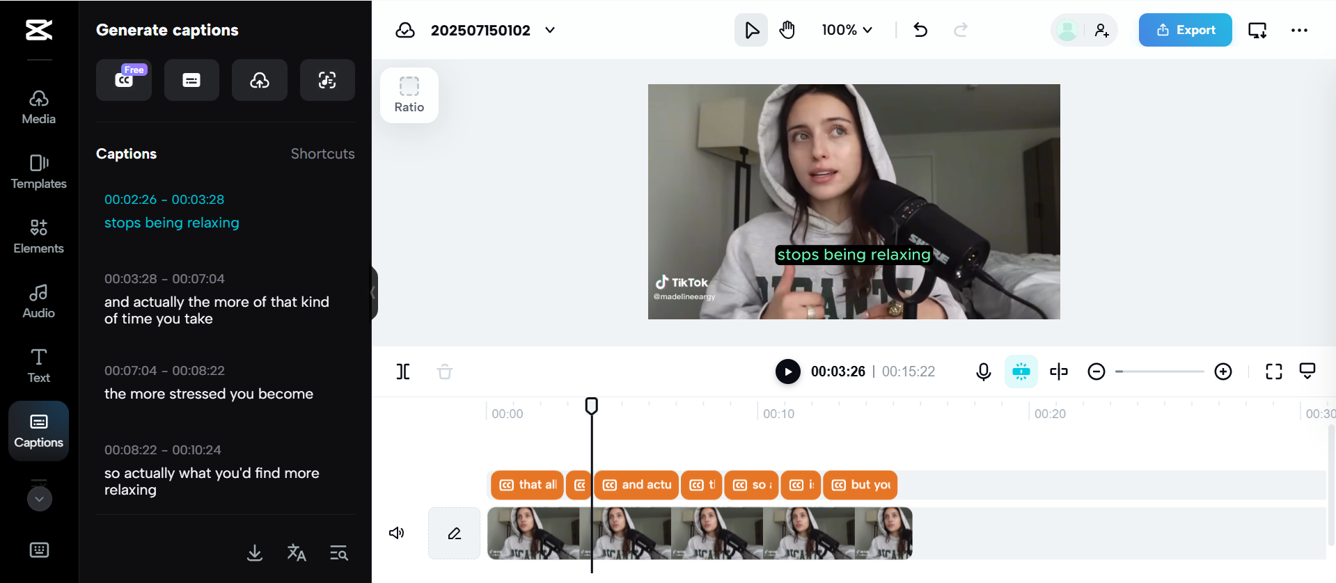 Interface do CapCut Web - a melhor ferramenta para transformar fala em texto a partir de vídeos