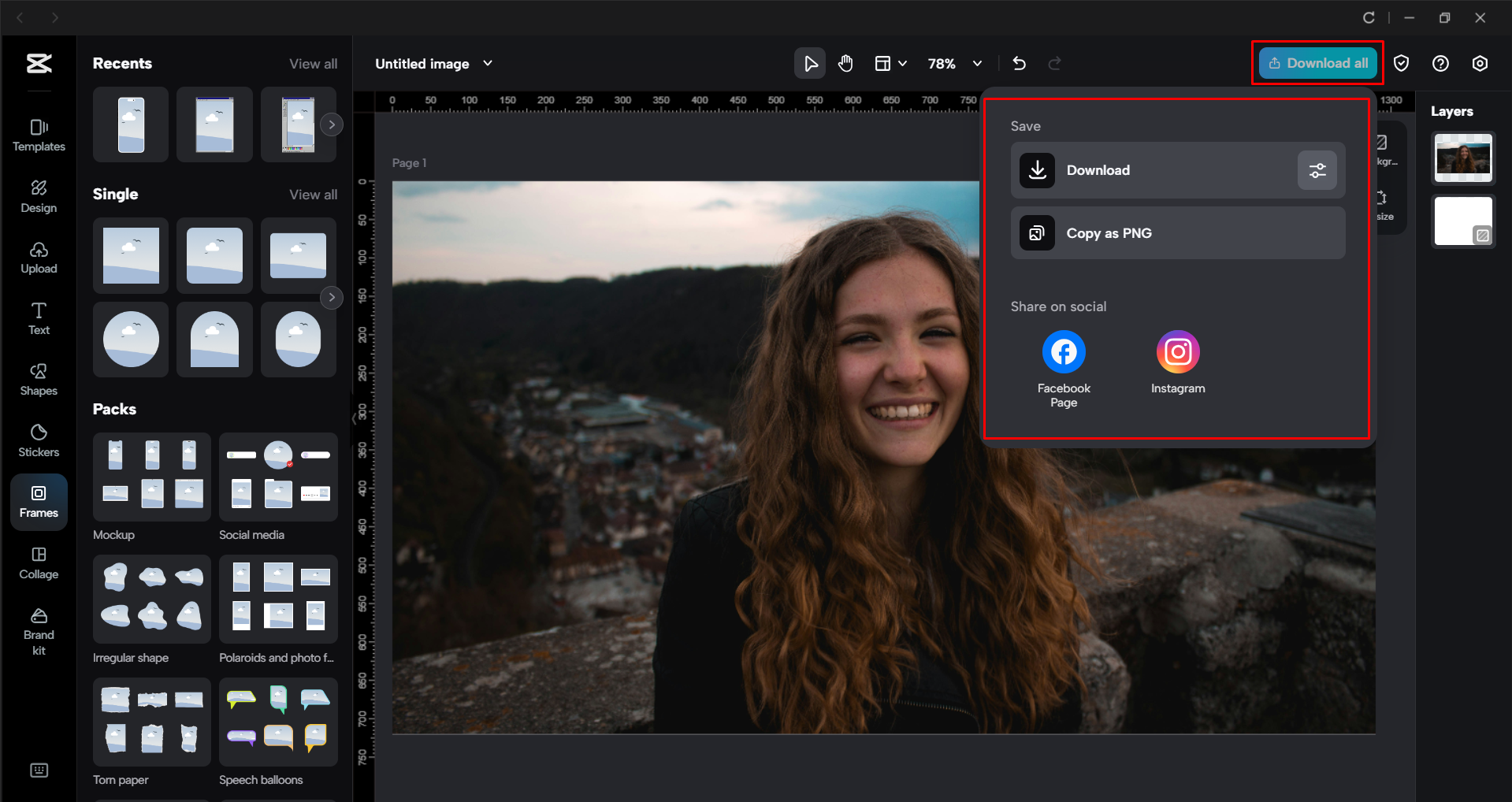 Downloading the image from the CapCut desktop video editor