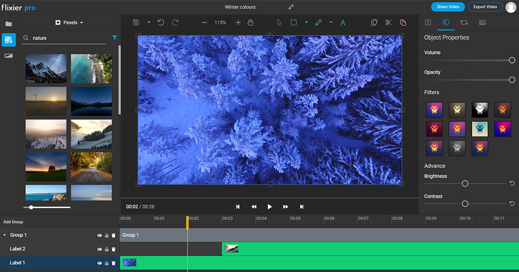 Antarmuka Flixier - editor klip video online yang efisien