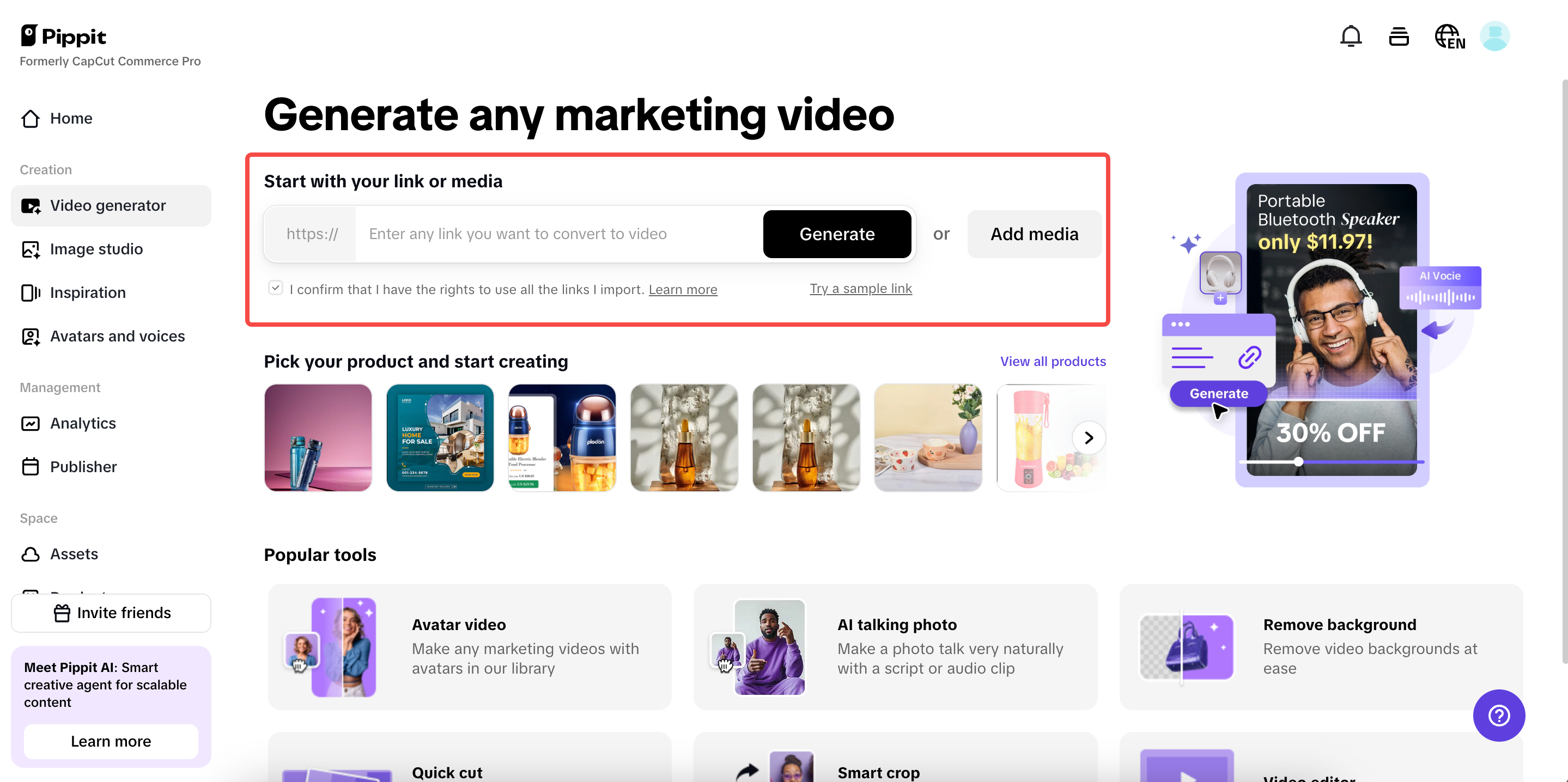 Start with product links or media