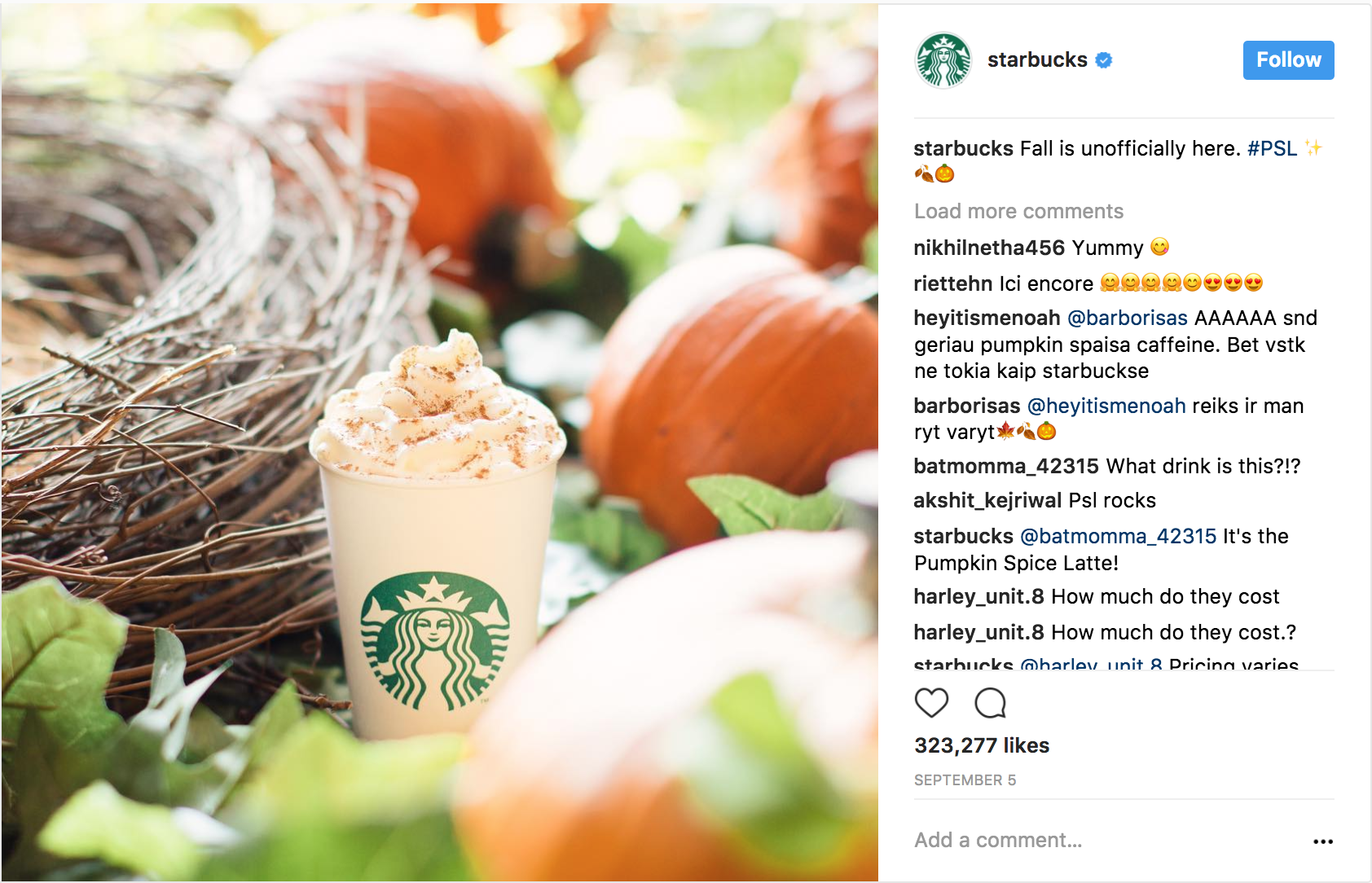 Starbucks — Pumpkin Spice Latte